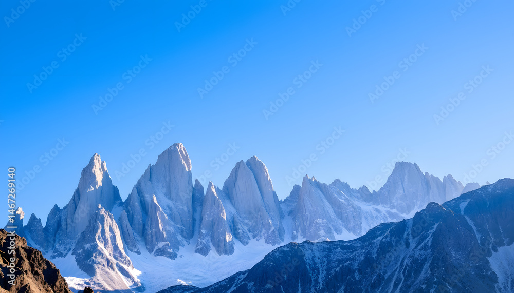 Obraz premium Verschneite Bergkette unter hellblauen Himmel