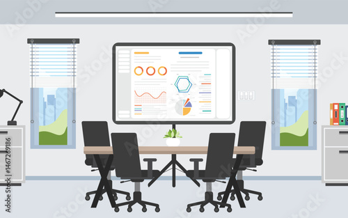 Meeting room with data monitor display, Conference meeting with projector data showing.