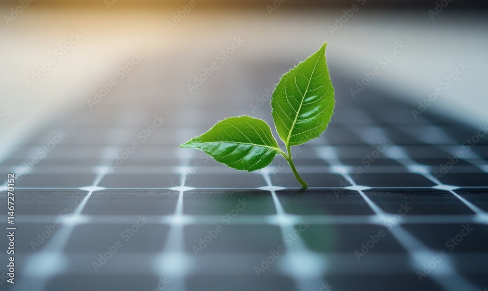 Sprout on solar panel representing eco-friendly power, renewable resources, and the future of sustainable environmental technology
