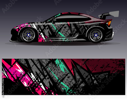 Car wrap design vector. Graphic abstract stripe racing background designs for vehicle, rally, race, adventure and car racing livery