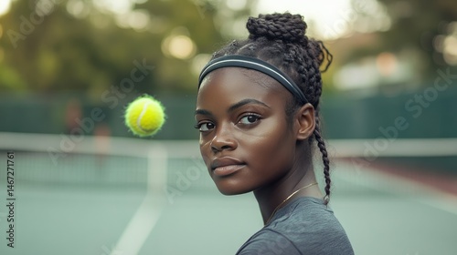 A young woman with long braided hair gazes over her shoulder, wearing a black athletic top.