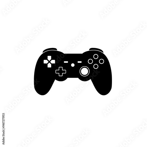 Solid black icon of a video game controller with dual joysticks and buttons in simplified flat design