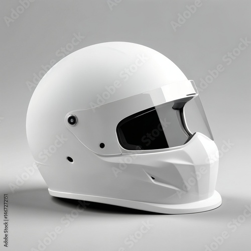 A white helmet positioned against a gray background, highlighting its shape and design