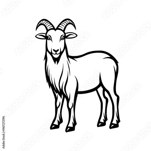 goats standing side by side facing forward with visible horns in a monochrome farm animal illustration