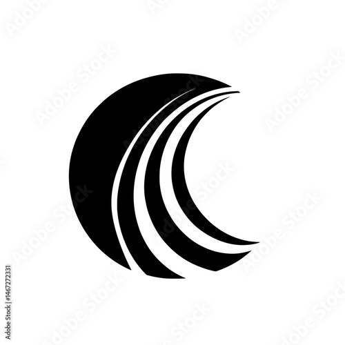 Abstract crescent moon with layered curve design in bold silhouette representing night and harmony