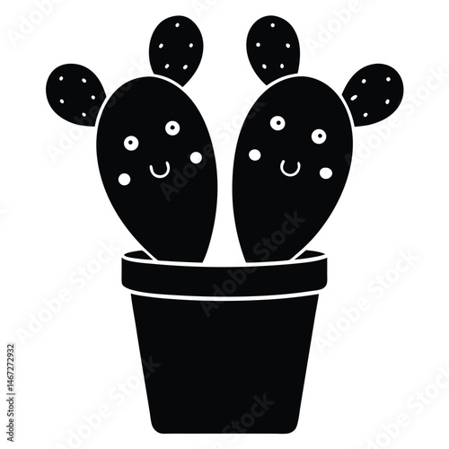 Adorable Twin Cactus Illustration Cute Potted Desert Plants