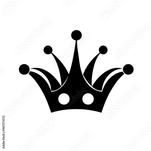 Crown icon with artistic sphere details in playful silhouette style representing leadership and fantasy