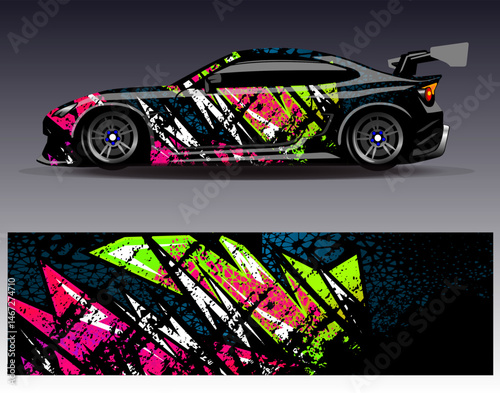 Car wrap design vector. Graphic abstract stripe racing background designs for vehicle, rally, race, adventure and car racing livery