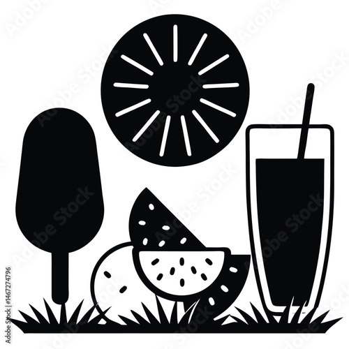 Summer Refreshments Popsicle, Watermelon, and Juice