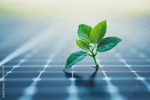 Obraz na płótnie Sprout on solar panel representing eco-friendly power, renewable resources, and the future of sustainable environmental technology
w salonie