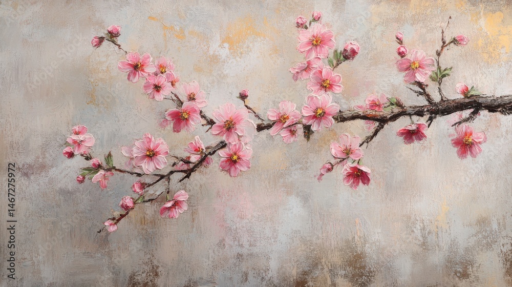 Cherry blossom branch covered in soft pink flowers Cherry blossom branch covered in soft pink flowers