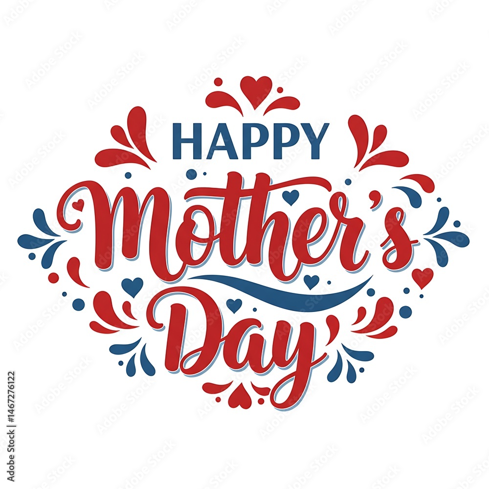Fototapeta premium Happy mother's day greeting card with hearts isolated on white background