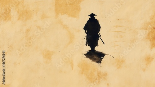 Minimalist Ink Painting of a Lone Samurai