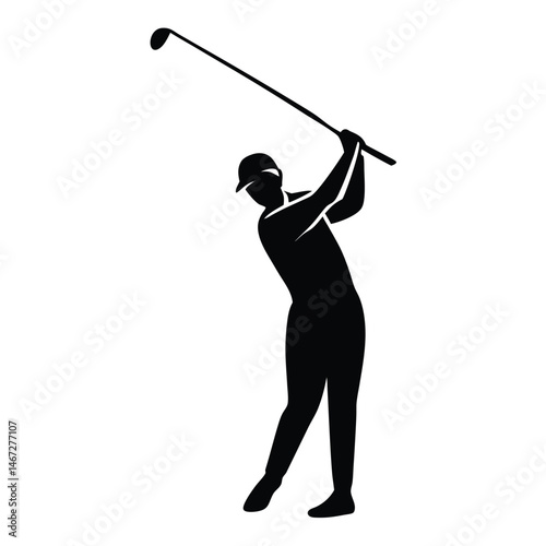 Golfer Silhouette Powerful Swing, Dynamic Pose
