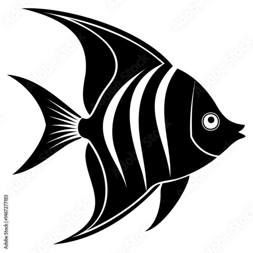 Clean Angelfish Fish Black Silhouette Vector on Transparent PNG
