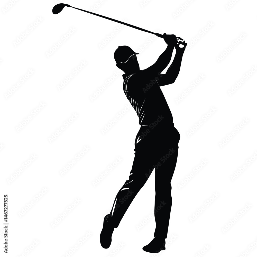 Obraz premium Golf Swing Silhouette Powerful Action Shot Illustration