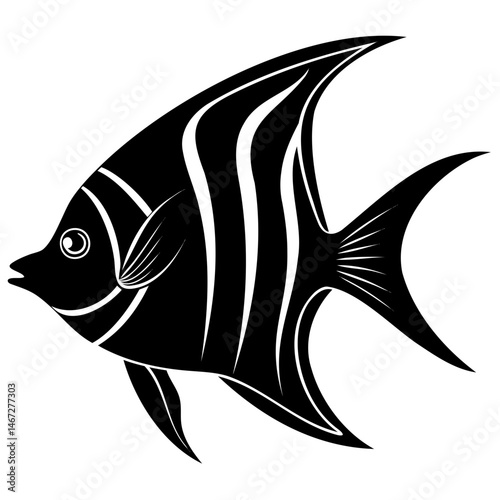 Minimal Angelfish Outline Silhouette Vector with Transparent background