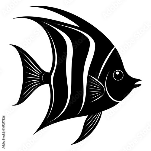 Angelfish Silhouette Vector Illustration Isolated on Transparent Background