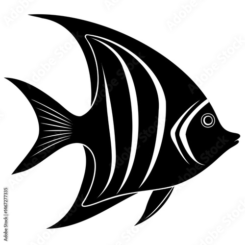 Angelfish Silhouette Vector Illustration Isolated on Transparent Background