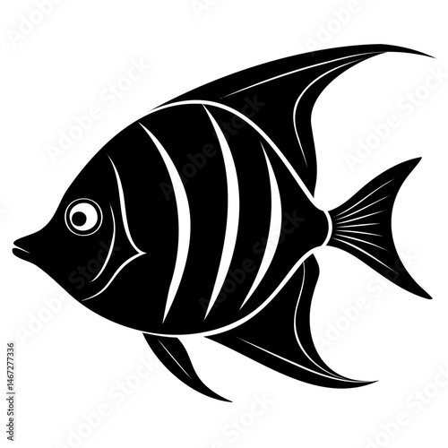Black Angelfish Fish Silhouette Vector Graphic on Clear Background