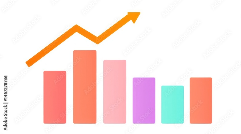 Upward trending bar graph showing growth and progress Upward trending bar graph showing growth and progress