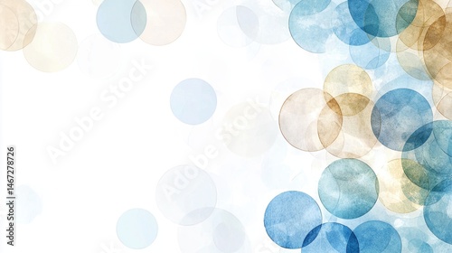 Blue circle abstract background with bokeh effect, watercolor texture, and soft overlapping shapes