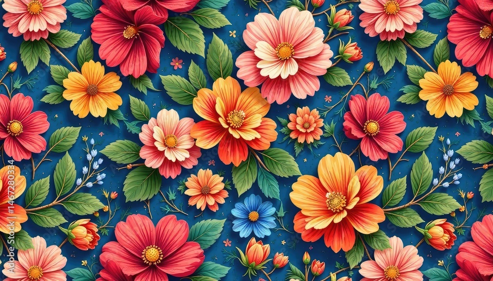 Intricate floral pattern, vibrant blooms seamlessly repeating , floral, botanical Intricate floral pattern, vibrant blooms seamlessly repeating , floral, botanical