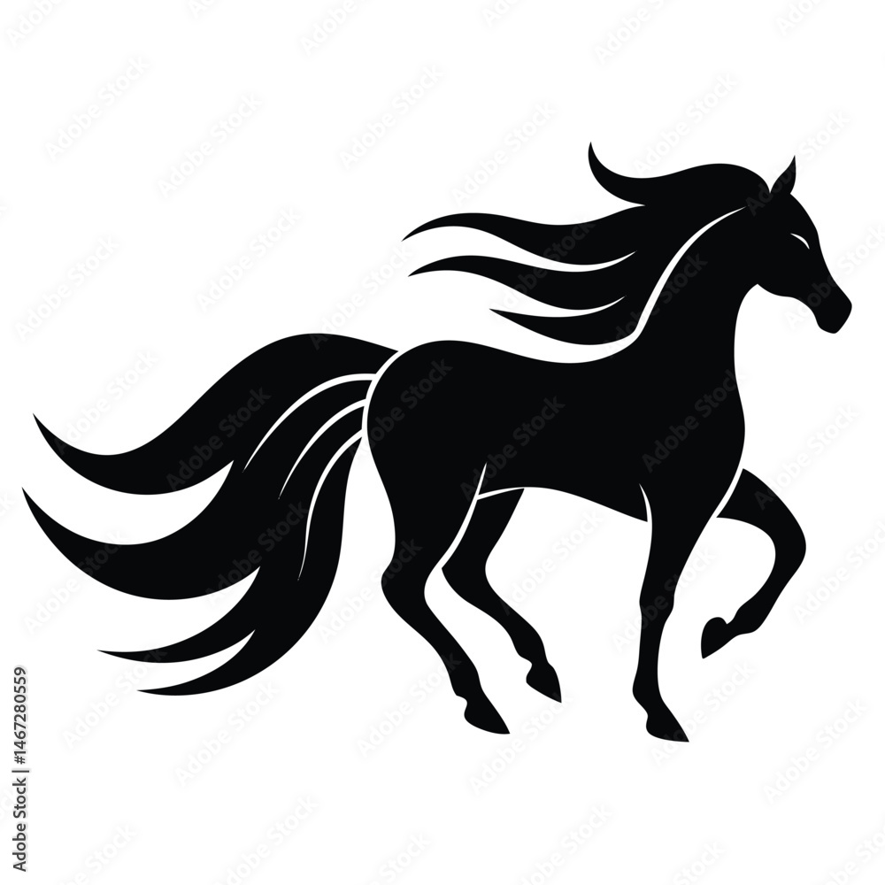 Fototapeta premium Majestic Stallion Black Horse Silhouette Illustration
