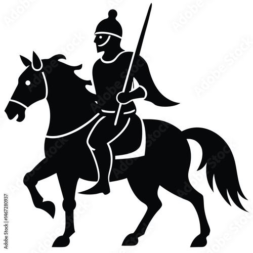 Medieval Warrior on Horseback Silhouette Illustration