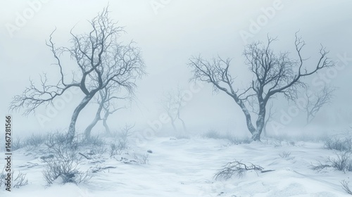 Wallpaper Mural Ethereal Winter Landscape with Bare Trees in Foggy Snowy Setting Torontodigital.ca