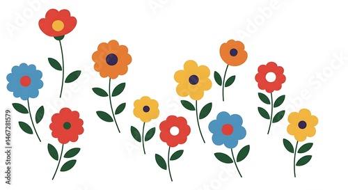 Wallpaper Mural Illustration of colorful flowers with green stems isolated on white background Torontodigital.ca