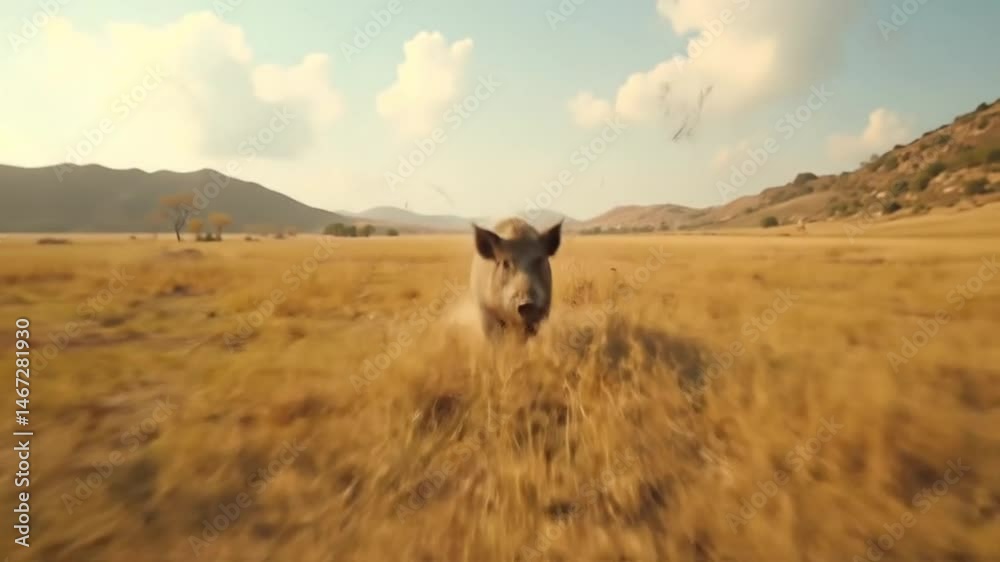 Javali corriendo por la hierba