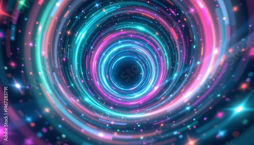 surreal dream glow – radiant spiral of teal, pink, and indigo lights swirling in a dreamlike atmosphere with faint stars.