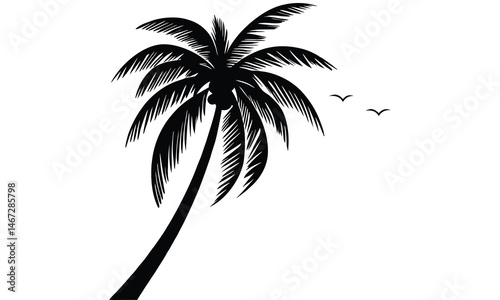 Summer Palm Tree Silhouette Icon Vector