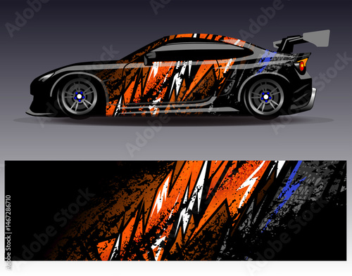 Car wrap design vector. Graphic abstract stripe racing background designs for vehicle, rally, race, adventure and car racing livery