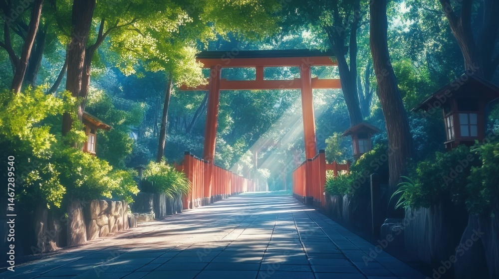 Fototapeta premium Traditional Kyoto Garden with Red Torii Gates