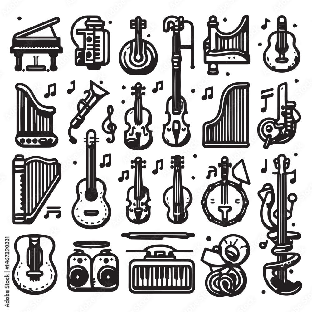 Fototapeta premium vector collection of musical instrument icon clipart in editable line style