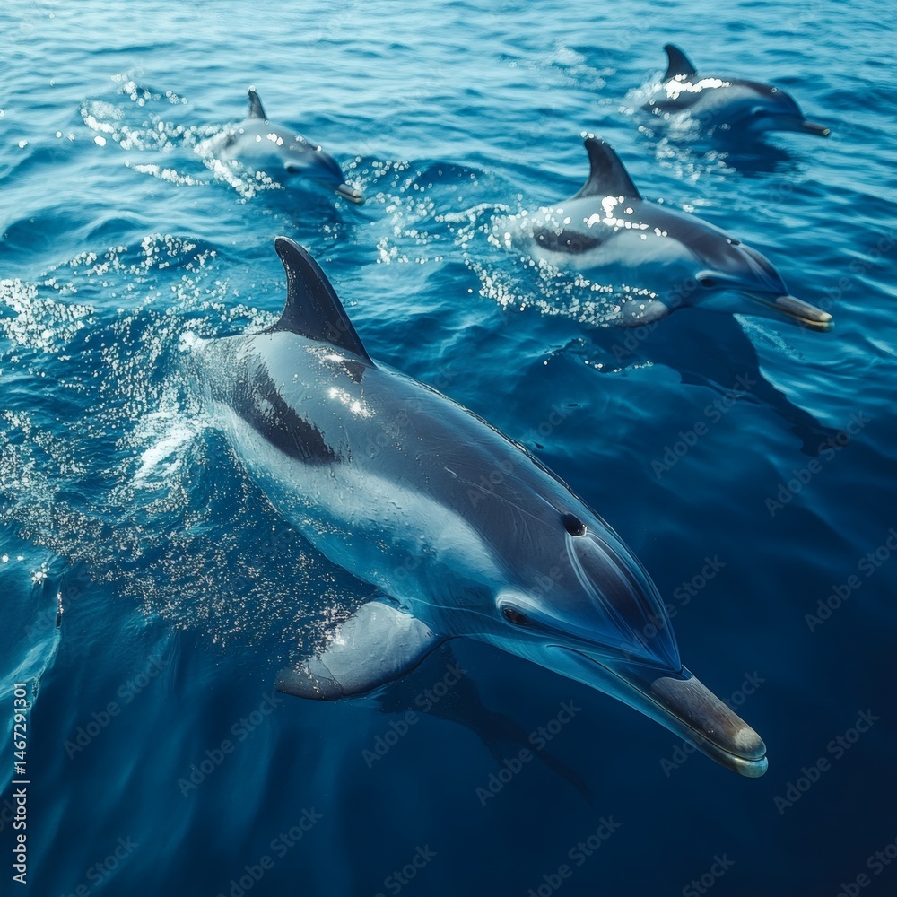Naklejka premium Playful Dolphins Swimming in the Ocean at a Sunny Day
