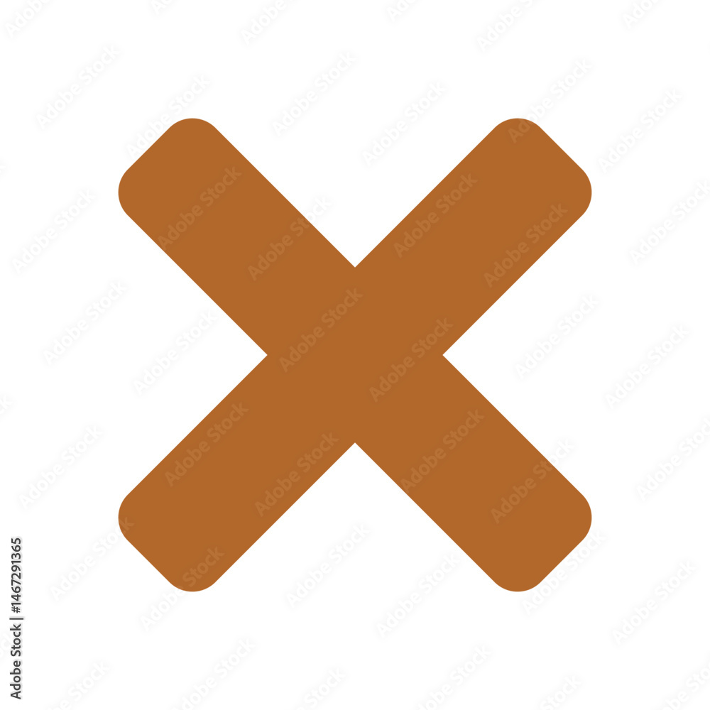 Obraz premium Bold Brown Cross Mark Icon for Wrong or Cancel in Simple Flat Vector Design
