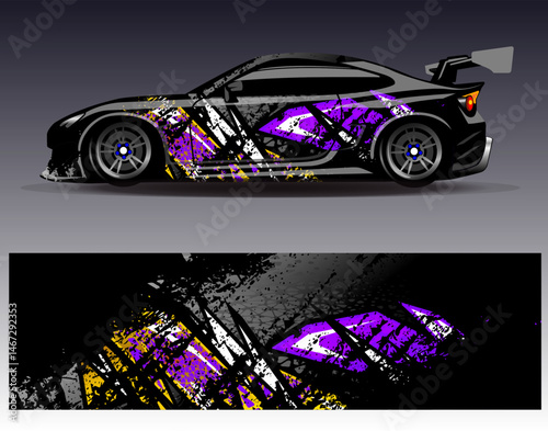 Car wrap design vector. Graphic abstract stripe racing background designs for vehicle, rally, race, adventure and car racing livery
