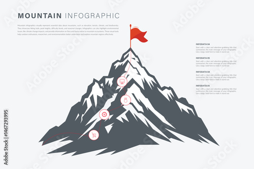 Path to the top of the mountain success concept in digital futuristic style on blue background. Vector illustration of the concept of step-by-step achievement of goals