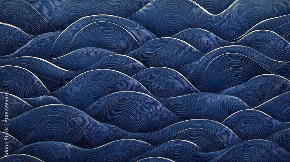 Obraz premium Minimalist Japanese Wave Pattern in Deep Indigo