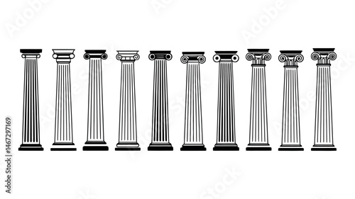 Ancient Greek Roman Column Capital Architecture Icon Set