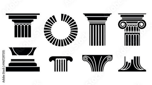 Ancient Greek Roman Column Capital Architecture Icon Set