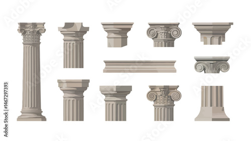 Ancient Greek Roman Column Capital Architecture Icon Set