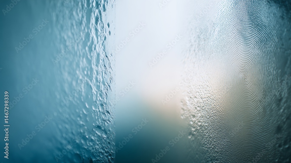 Close-up view of a detailed fingerprint on a glass surface showcases its intricate patterns illuminated by soft light, creating dynamic textures and copy space Close-up view of a detailed fingerprint on a glass surface showcases its intricate patterns illuminated by soft light, creating dynamic textures and copy space