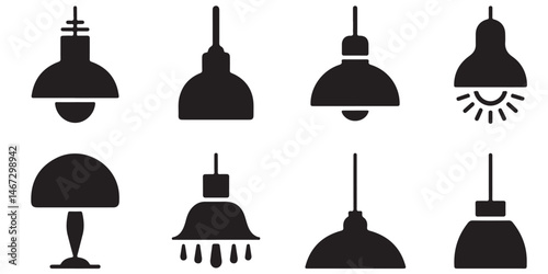 set vector different style lamp silhouettes , outline coloring book page line art 
