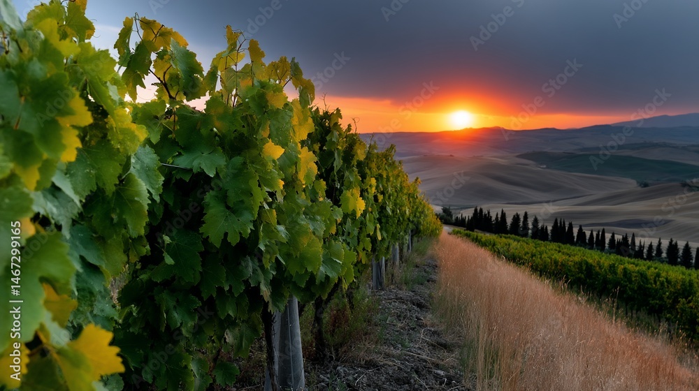 Fototapeta premium Vineyard at sunset