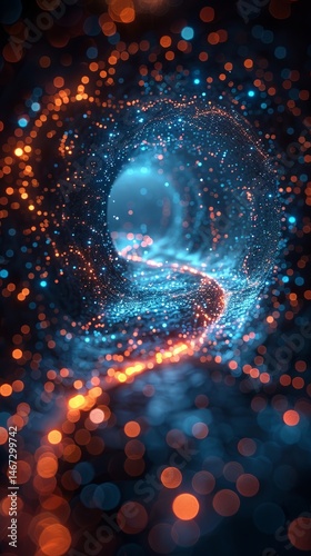 A spiral of light and dark colors with a blue center. The light and dark colors are swirling around each other, creating a sense of movement and energy