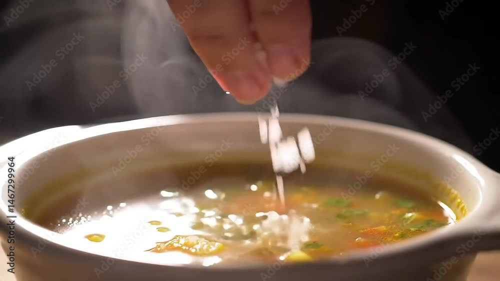 Sprinkle the spices in the soup